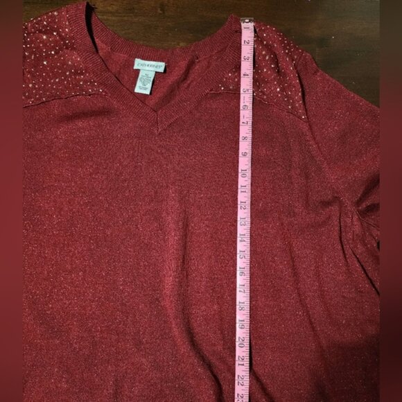 Catherines 5X Burgundy Pullover Sweatshirt Lightweight Glittery 34/36W - Picture 6 of 10